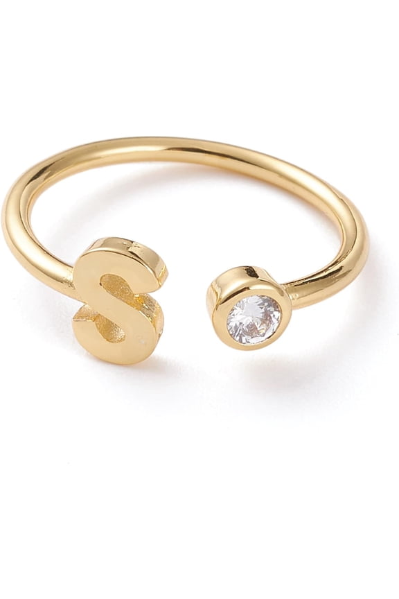 1Pcs Brass Cubic Zirconia Cuff Rings Letter.S Metal Open Rings Decoration for Women Wedding Engagement Party Jewelry Gift US Size 6 Inner Diameter: 17mm