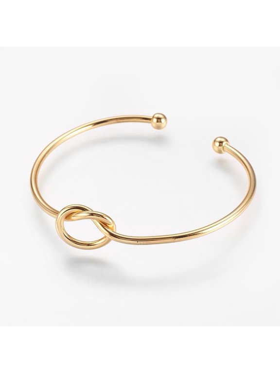 1Pcs Brass Cuff Bangles Torque Bangles with Knot & Ball Real 18K Gold Plated Bracelets Ornament for Women DIY Necklace Bracelet Earring Jewelry Craft Making 2-1/8 inchx2-3/8 inch(54x62mm) Making DIY
