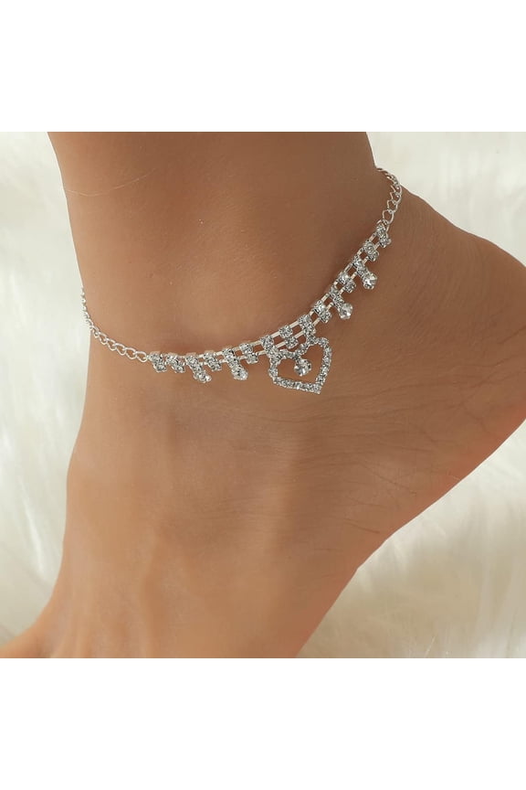 1Pcs Brass Full Rhinestone Heart Charm Anklets for Women Heart Ankle Bracelets Platinum Link Anklets for Women DIY Necklace Bracelet Jewelry Craft Making 8-7/8 inch(22.5cm) diy