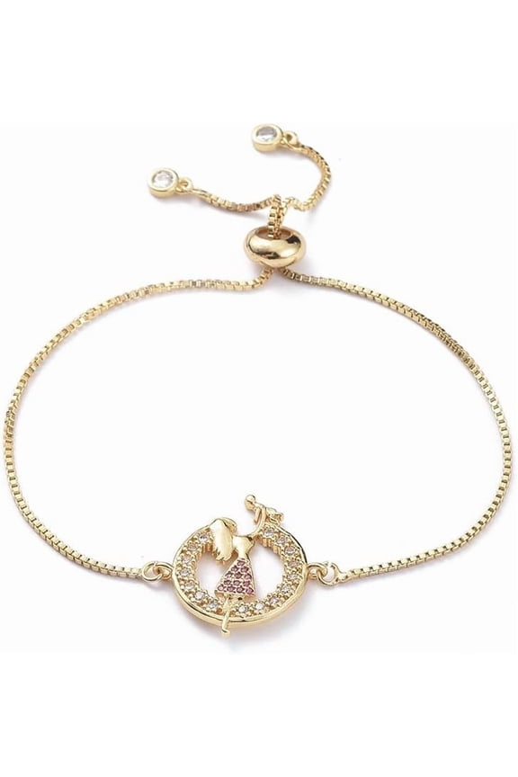 1Pcs Brass Micro Pave Cubic Zirconia Slider Bracelets Adjustable Bolo Bracelets Golden Bracelets Ornament for Women Birthday Festival Elegant Gifts Personalized Jewelry 9-1/2 inch(240mm)