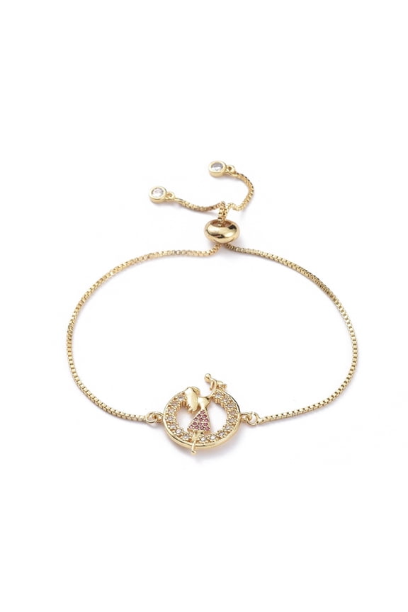 1Pcs Brass Micro Pave Cubic Zirconia Slider Bracelets Adjustable Bolo Bracelets Golden Bracelets Ornament for Women Birthday 9-1/2 inch(240mm)