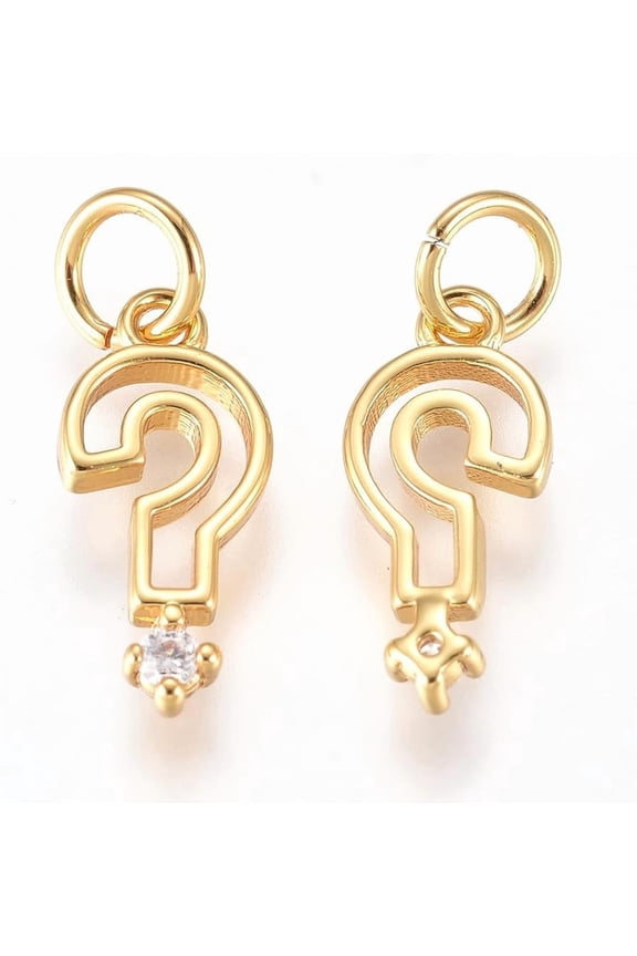 1Pcs Brass Punctuation Charms with Micro Pave Cubic Zirconia and Jump Rings Question Mark Clear Golden for Women Birthday Festival Elegant Gifts Personalized Jewelry 11x5x1.5mm Hole: 2.6mm diy