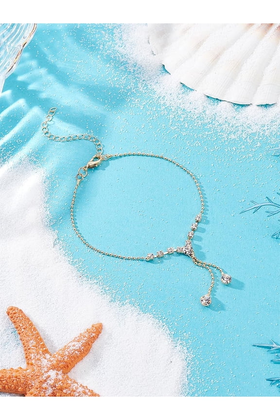 1Pcs Brass & Rhinestone Anklets Ball Chains Anklets for Women Personalized Jewelry 7-7/8 inch(200mm) Making DIY