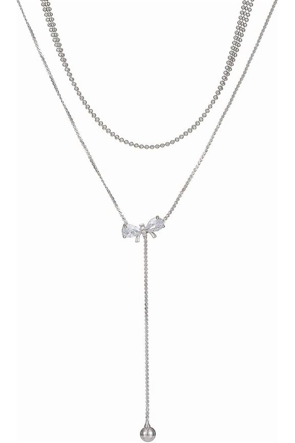 1Pcs Brass Rhinestone Butterfly Tassel Pendant Platinum Double Layer Necklaces Stackable Pendant for Women Festival Elegant Gifts Personalized Jewelry 13.58 inch(34.5cm) for DIY Platinum