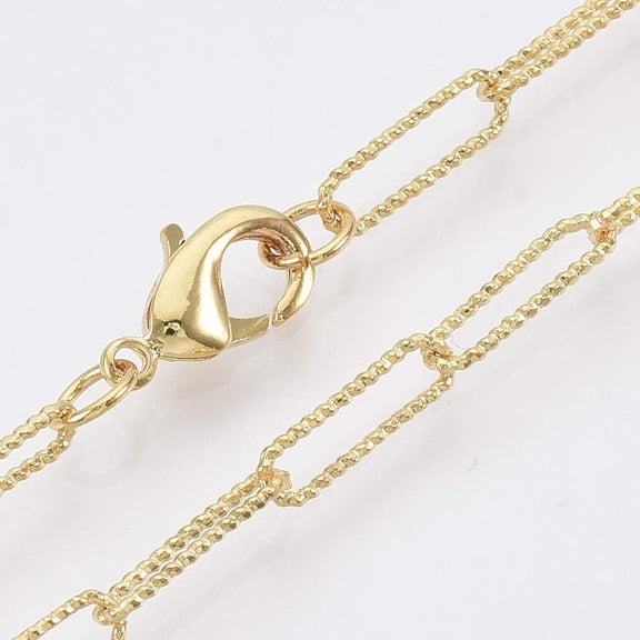 1Pcs Brass Textured Paperclip Chain Necklace Making with Lobster Claw Clasps Real 18K Gold Plated for Man Women DIY Necklace and Jewelry Craft Making