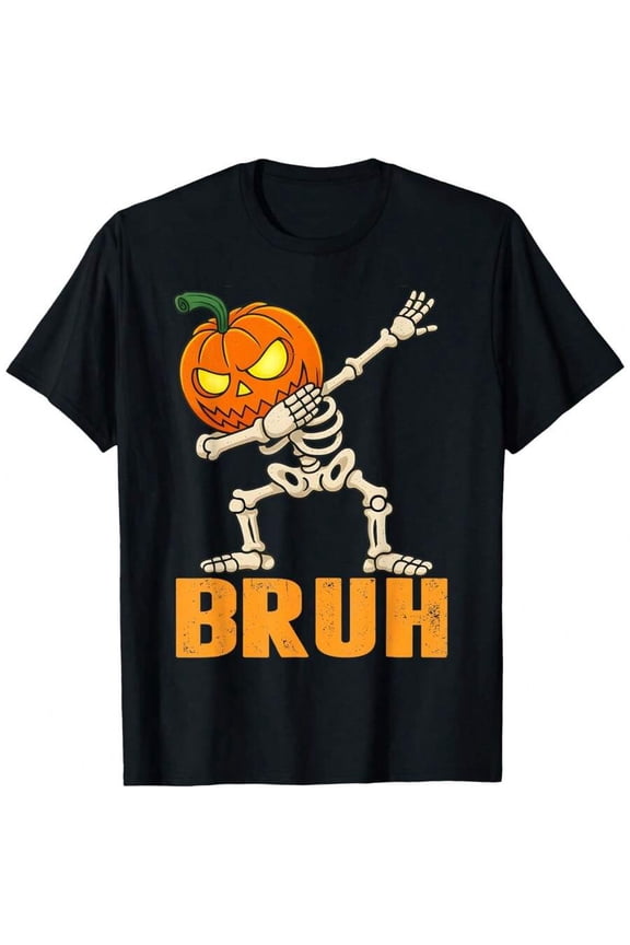 1Pcs Bruh Skeleton Funny T-Shirt For Men Women, Humor Halloween Tees Gift, Round Neck Short Sleeved T Shirts Tops Men Women Clothing