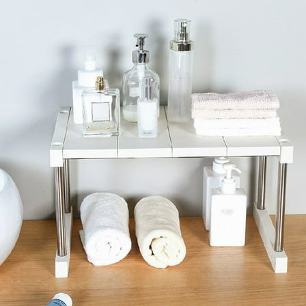 1Pcs Cabinet Shelf Expandable Height Adjustable Organizer Riser for Kitchen Cabinet Pantry Cupboard Under Sink Countertop Organization Storage Space Saver Stackable Heavy Duty Metal,Bathroom
