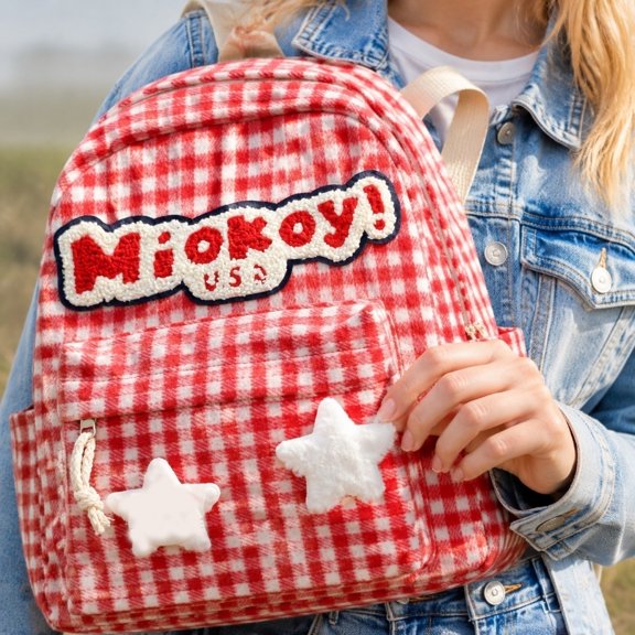 1Pcs Casual Backpack, Lightweight Backpack for Travel, Packable Backpack for Travel Lightweight, Small School Bag for Daily Use, 12X10X4 Inch Red Gingham Large Capacity Daypack with