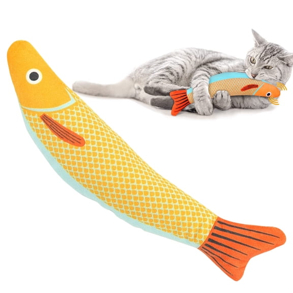 1Pcs Cat Toys Saury Fish Yellow with Premium Catnip, Interactive Kitten Kicker, Crinkle Sound, Soft Durable Chew Toy for Indoor Cats and Kittens Cat Chew Toys Toys With Bell Inside Plush Teething