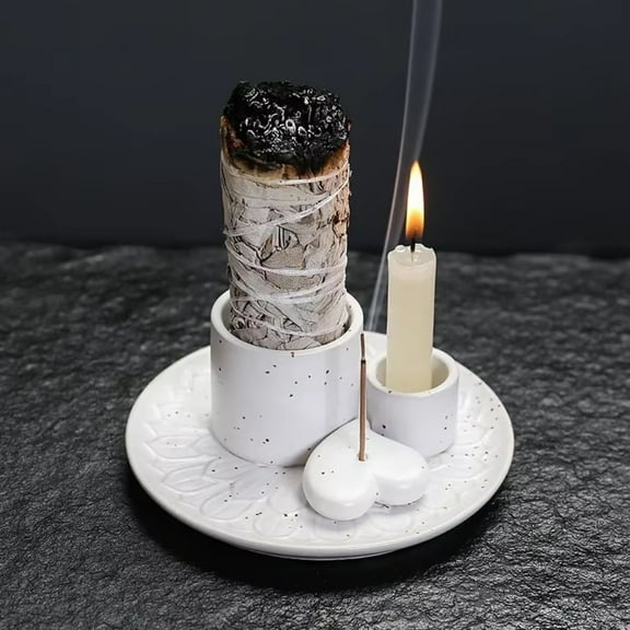 1Pcs Ceramic Incense Burner Holder Multifunctional 4-in-1 for Palo Santo Sage Sticks Candles & Crystals Ideal for Christmas