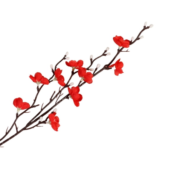 1Pcs Cherry Blossom Branches 21" Red Fake Flowers Spring Decorations for Home Decor,Fake Cherry Flowers,Artificial Flowers Long Stem Branches for Vase Wedding Office Party Table Decor Centerpieces