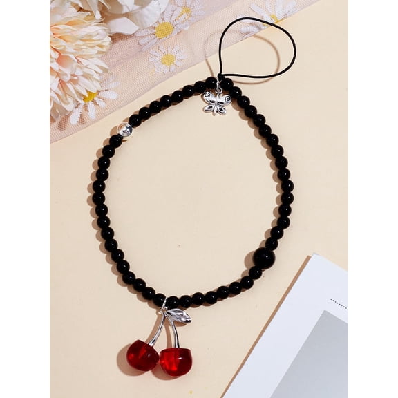 1Pcs Cherry Butterfly Phone Charm Black Mobile Straps Acrylic Beads Mobile Chain Phone Case Accessories for Bag Keychain Backpack Purse Camera Decoration 215mm Black DIY