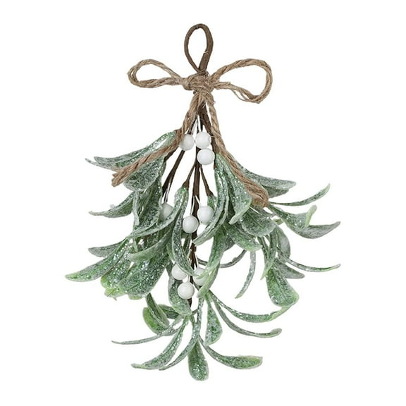 1Pcs Christmas Artificial Mistletoe Picks,9 inch Fake Mistletoe Decoration Branches with White Red Berries and Rope Bow,Christmas Hanging Ornament for Xmas Tree Door Wreath