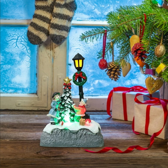 1Pcs Christmas Decorations - Christmas Mini Town Village Ornament Luminous Path Light Resin Christmas Desktop Decoration Used for Festival Or Gathering Birthday Christmas Gifts(B)