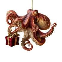 1Pcs Christmas Octopus Ornament – Hand-Painted Coastal Holiday Decoration, Unique Deep Sea Christmas Tree Ornament with Metallic Hanging Cord, Resin Nautical Décor Gift for Ocean Lovers