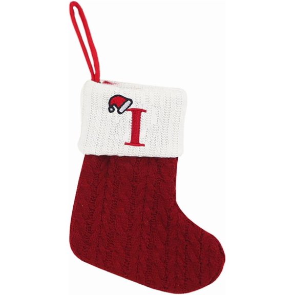 1Pcs Christmas Stockings with Initial, Small Embroidered Letter Knit Red White Christmas Stocking Letter Monogram Hanging Xmas Stockings for Family Christmas Tree Fireplace Decoration