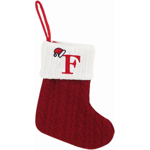 1Pcs Christmas Stockings with Initial, Small Embroidered Letter Knit Red White Christmas Stocking Letter Monogram Hanging Xmas Stockings for Family Christmas Tree Fireplace Decoration