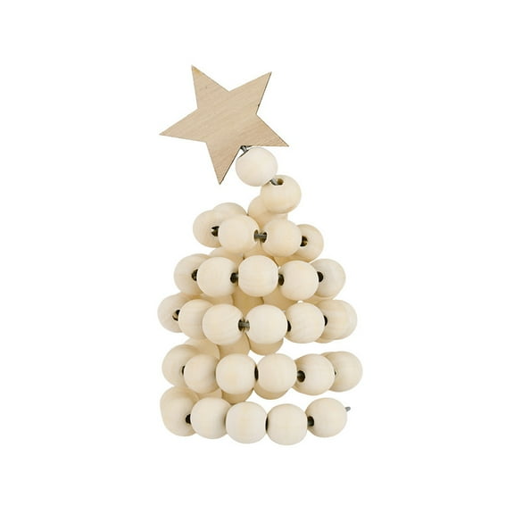 1Pcs Christmas Wooden Bead Desktop Ornament, Creative Xmas Tree Modern Minimalist Holiday Decoration For Shelf Fireplace Party Supplies