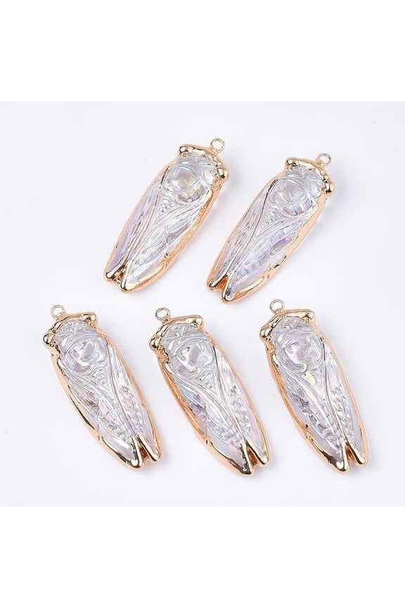 1Pcs Cicada Pendant Ornament Electroplate Glass Big Pendants with Iron Findings Glass Charms Pendant Jewelry Making Charms for Women DIY Necklace Bracelet Earring Jewelry Craft Making Making DIY