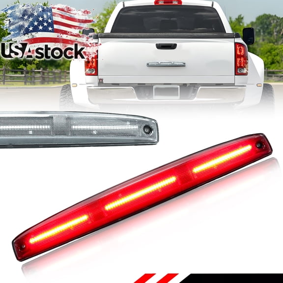 1Pcs Clear Lens Rear Bumper Tailgate Tail Light 3rd Third Brake Light Light With Red LED For 2003 2004 2005 2006 Dodge RAM 2500 3500 Dually DRW(Dual Rear Wheel)
