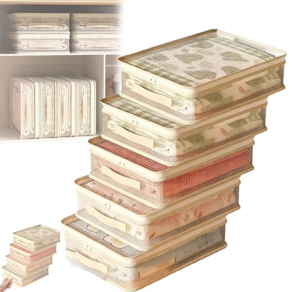 1Pcs Closet Organizer, Stackable & Durable, See Through Zippered Storage for Clothes Blankets Sheets, 16In (White)