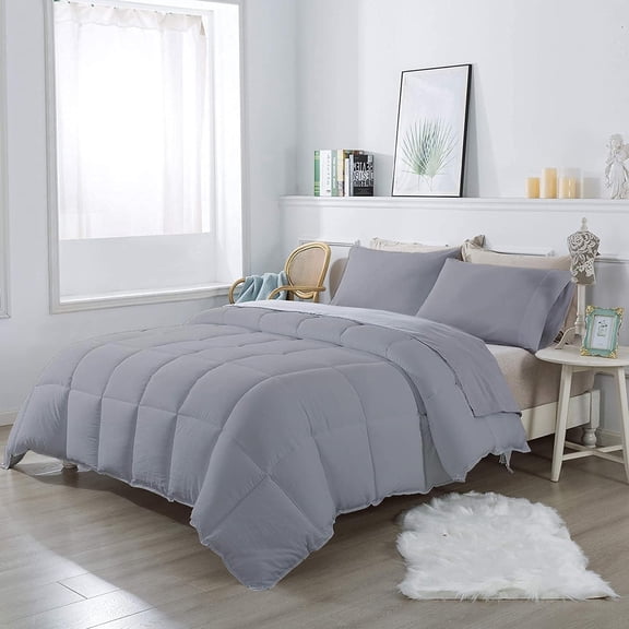 1Pcs Comforter Alaskan king Size (132"x120") Inch,100% Egyptian Cotton 800 Thread Count 400 Fill GSM Soft & Breathable Bedding Comforter - Silver Solid