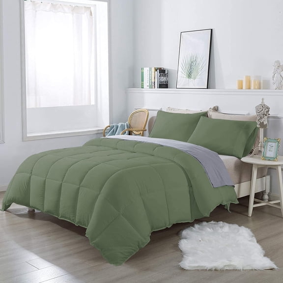 1Pcs Comforter Oversized Queen Size (98"x98") Inch,100% Egyptian Cotton 800 Thread Count 400 Fill GSM Soft & Breathable Bedding Comforter - Sage Solid