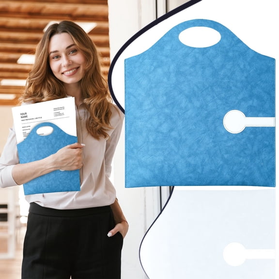 1Pcs Compact PU Leather Document Pouch, 26x29.5cm/10.24x11.61in Blue A5 Portable Leather File Folder for Daily Sorting