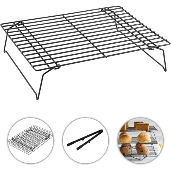 1Pcs Cooling Rack Baking, 13 x 9.6 inches Stackable Baking Rack for Oven Cooking, Heavy Duty Stainless Steel Wire Rack for Baking, Oven & Dishwasher Safe - Black