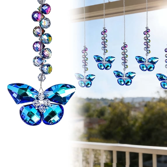 1Pcs Crystal Butterfly Suncatchers Hanging Ornaments, Butterfly Sun Catcher Crystals Hanging, Rainbow Maker Sun Catchers indoor Window Ornament, Sparkling Outdoor Patio Garden Decor Gifts Decor,Blue