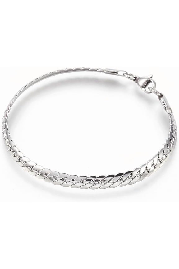 1Pcs Curb Chain Bracelets Stainless Steel Link Bracelet with Lobster Claw Clasps Stainless Steel Color Plated For Women Men Silver Bracelet Chains Silver