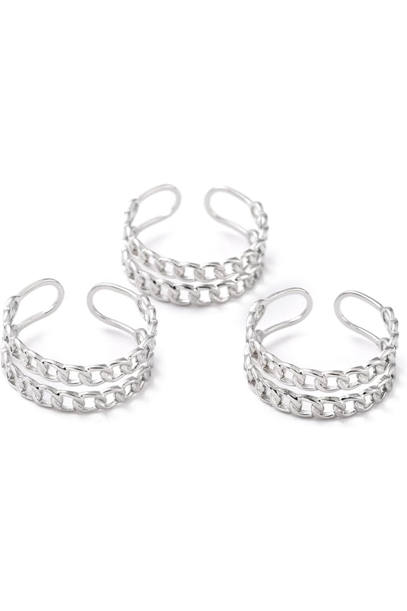 1Pcs Curb Chain Rings Finger Cuff Rings Adjustable Knuckle Rings Open Band Ring for Men Women Dainty Trendy Jewelry Stainless Steel Color Size 6 3/4(17.1mm) 6.5~8mm