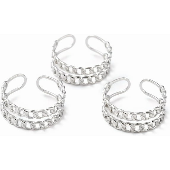 1Pcs Curb Chain Rings Finger Cuff Rings Adjustable Knuckle Rings Open Band Ring for Men Women Dainty Trendy Jewelry Stainless Steel Color Size 6 3/4(17.1mm) 6.5~8mm diy
