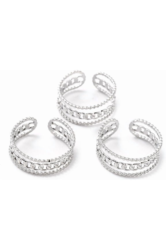 1Pcs Curb Chain Rings Finger Cuff Rings Adjustable Knuckle Rings Open Band Ring for Men Women Dainty Trendy Jewelry Stainless Steel Color Size 7 3/4(17.9mm) 8mm Making DIY