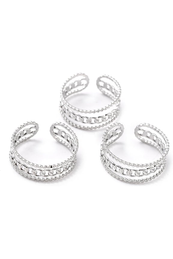 1Pcs Curb Chain Rings Finger Cuff Rings Adjustable Knuckle Rings Open Band Ring for Men Women Dainty Trendy Jewelry Stainless Steel Color Size 7 3/4(17.9mm) 8mm