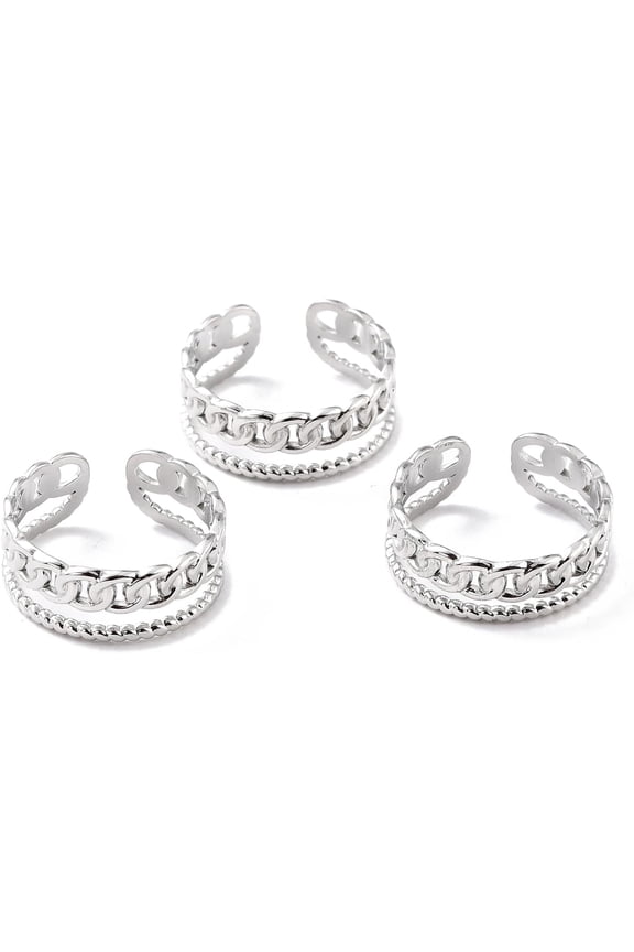 1Pcs Curb Chain Rings Finger Cuff Rings Adjustable Knuckle Rings Open Band Ring for Men Women Dainty Trendy Jewelry Stainless Steel Color US Size 7 3/4(17.9mm) 8mm 1pc