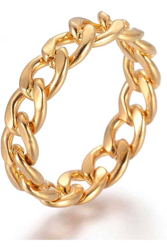 1Pcs Curb Chains Finger Rings Wide Band Unisex Rings Knuckle Rings for Men Women Dainty Trendy Jewelry Golden Size 7 17mm 5.5mm