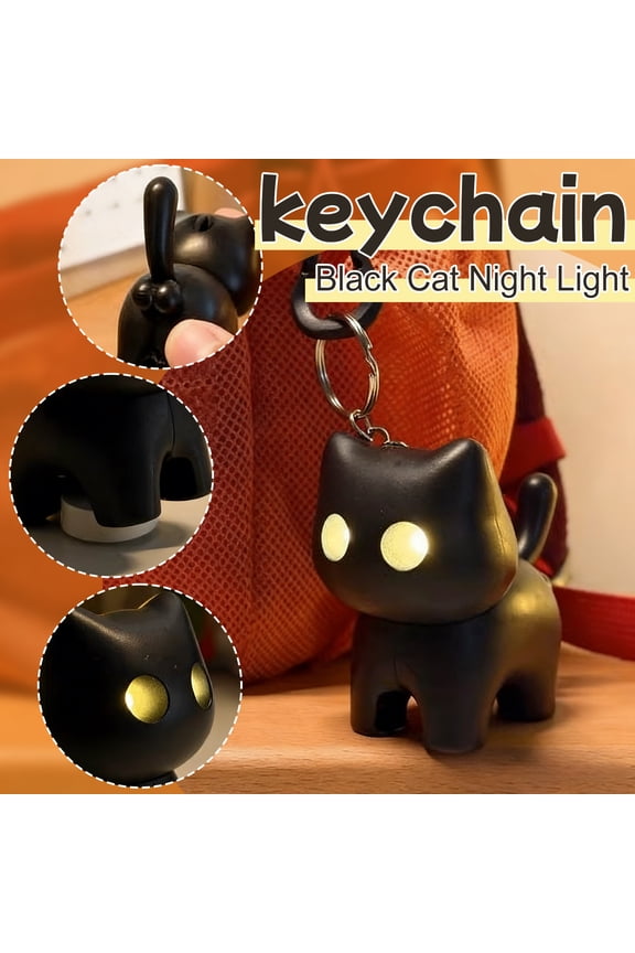 1Pcs Cute Cartoon Black Cat Night Light Keychains for Women Men, Cute Press Ball Glowing Cat Pendant, Mini Portable Cool Kitties Key Flashlights