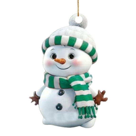 1Pcs Cute Snowman Christmas Ornaments, Acrylic Hanging Decor with Striped Knit Hat & Scarf for Xmas Tree(Green)