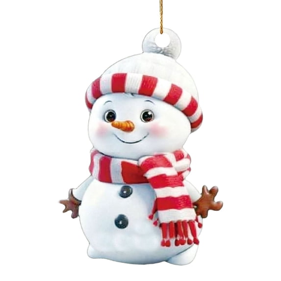 1Pcs Cute Snowman Christmas Ornaments, Acrylic Hanging Decor with Striped Knit Hat & Scarf for Xmas Tree(Red)
