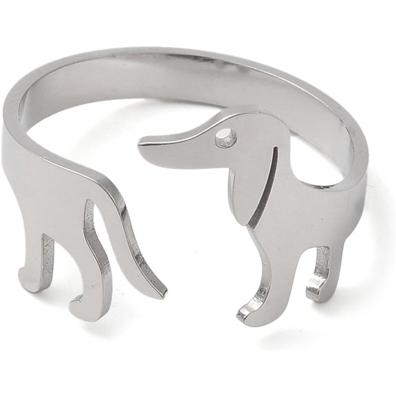 1Pcs Dachshund Dog Open Finger Ring for Women Stackable Finger Rings Adjustable Open Band Knuckle Rings for Women Dainty Trendy Jewelry Stainless Steel Color US Size 8 1/2(18.5mm)
