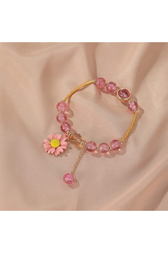 1Pcs Daisy Charm Bracelets Glass Stretch Bracelets Pearl Pink Link Jewelry for Women Elegant Gifts DIY Personalized Jewelry 3/8 inch(1cm) for diy
