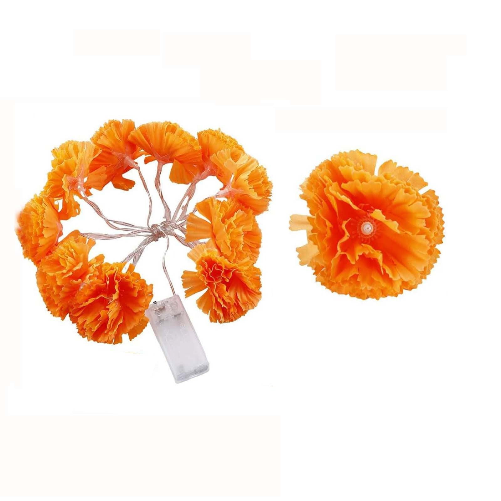 1Pcs Day of The Dead Decorations, Marigold Garland Lights, Marigold Flowers Outdoor Waterproof with 10 LEDs for Outside Dia de los Muertos, Thanksgiving Day, Diwali, Coco Party, Altar, Decorations
