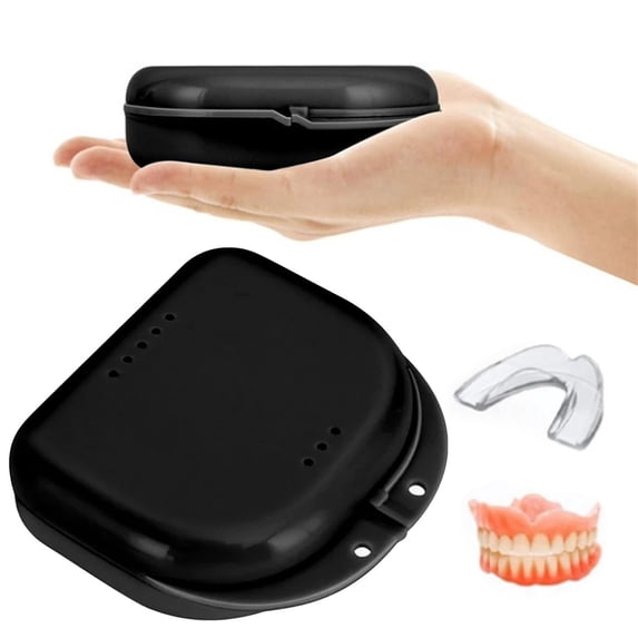 1Pcs Dental Mouthguard Container Orthodontic Retainer Case with Vent Holes, Mouth Guard Case Dental Storage Container,Denture Holder Box Clear Aligner Case,Slim for Household Travel(Black)