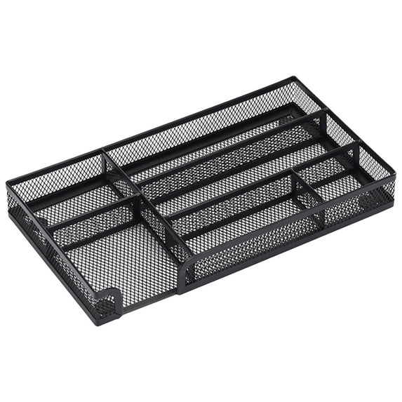 1Pcs Desk Drawer Organizer Tray Office Metal Mesh Drawer Divider Organizer With 6 Compartments Black Mesh Pencil Organization And Accessories For Stationery Makeup Kitchen