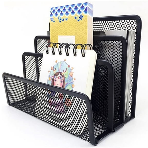 1Pcs Desk Mail Organizer, Trianu File Holder Letter Sorter with 3 Vertical Upright Metal Mesh Compartments Document, Filing, Folders, Mail, Paper Organizer for Home or Office Desktop