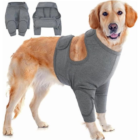 1Pcs Dog Recovery Suit for Front Legs, Adjustable Dog Leg Sleeves to Stop Licking, Dogs Elbow Braces Protector for Leg Injuries Shoulder Wound, Cone Collar Alternatives【Grey】2XL