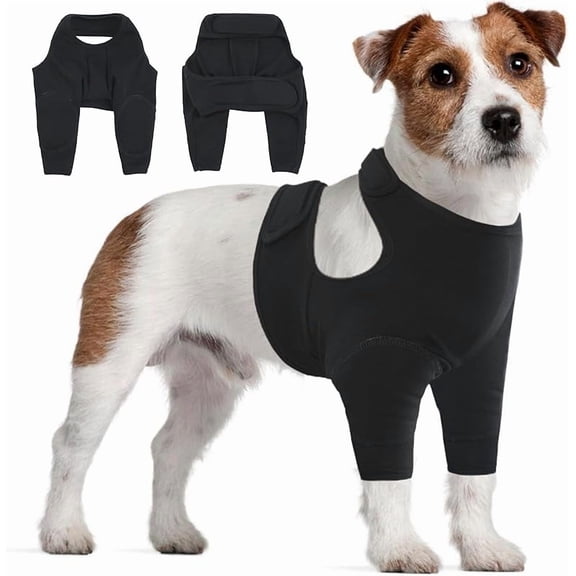 1Pcs Dog Recovery Suit for Front Legs, Adjustable Dog Leg Sleeves to Stop Licking, Dogs Elbow Braces Protector for Leg Injuries Shoulder Wound, Cone Collar Alternatives【Black】M