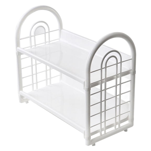 1Pcs Double Layer Desktop Storage Rack, Desk Bookshelf Organizer for Office, Sturdy Plastic Tabletop Shelf for Dorm Room, Hollow Design for Supplies, 13X6.5X11In (White)