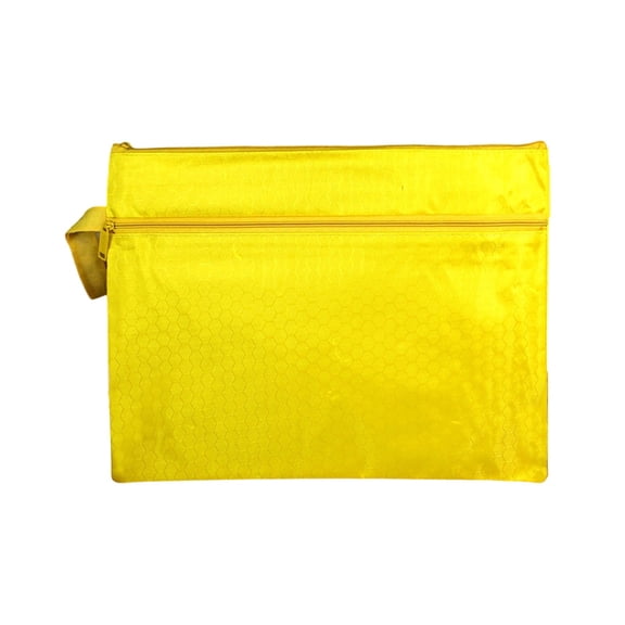 1Pcs Double Layer Zipper File Bags, Zip Document Filing Folder Organizer Pouch, A4 Size Oxford Office Filing Documents Storage Folder, Cosmetics Offices Supplies Travel Accessories Pouch, Yellow